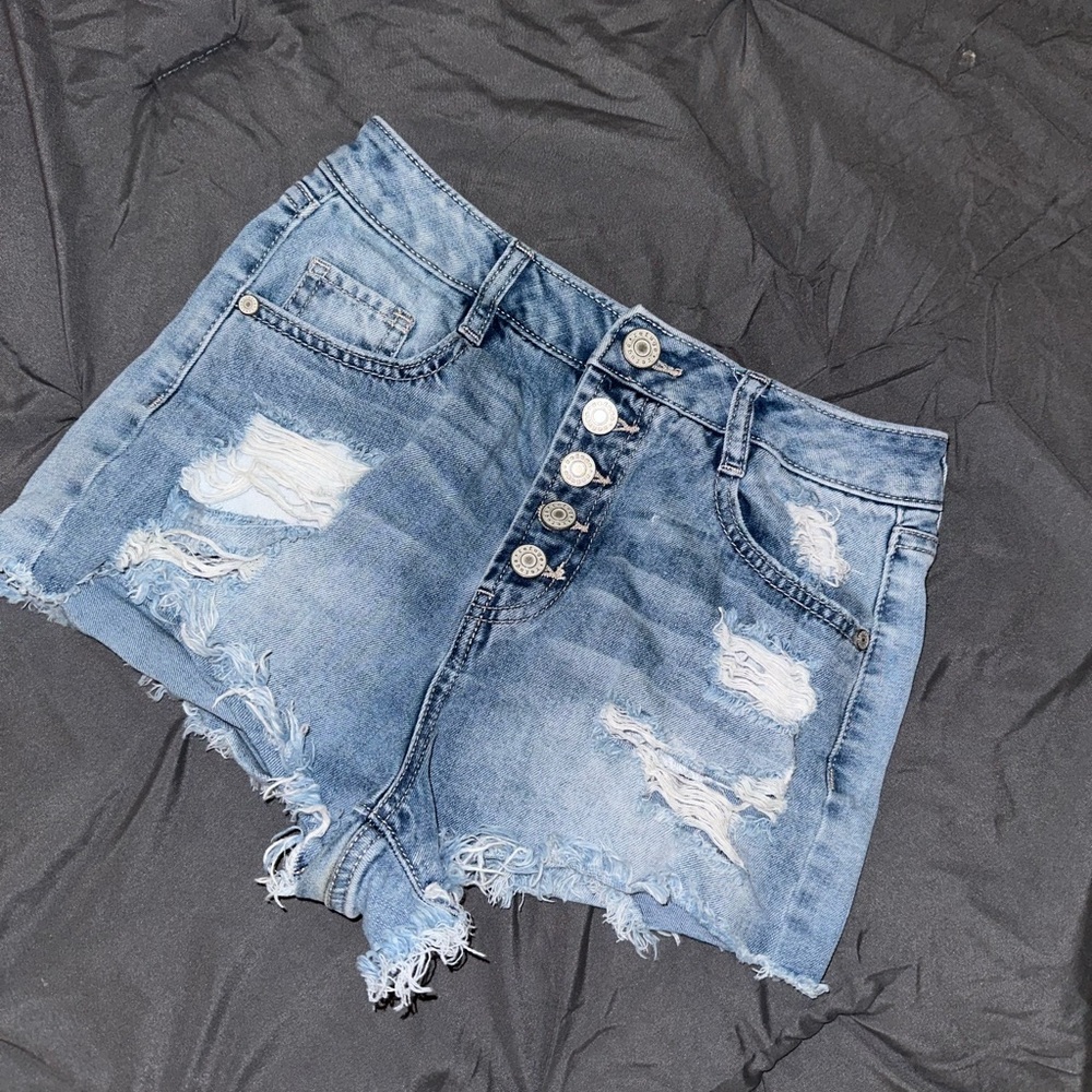 Refuge Light Blue Distressed Jean Shorts